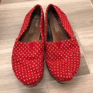 Red and white polka dot wool Toms